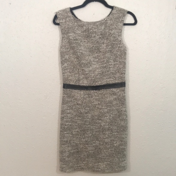 A/X Armani Exchange Sleaveless Tweed Vegan Leather Trim Taupe Sheath Dress - Picture 1 of 7